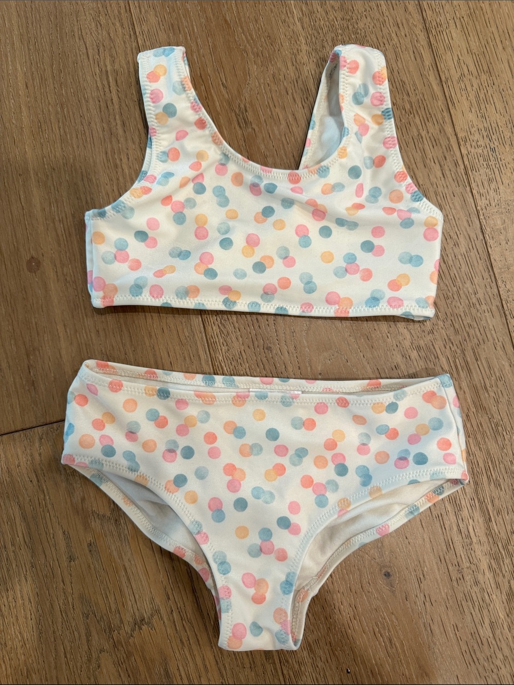 H&M Girls White Polka Dot Two-Piece Bikini - Pink, Blue, Peach